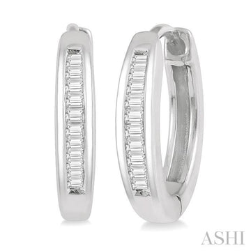 1/10 Ctw Inlay Petite Baguette Diamond Huggie Earrings in 10K White Gold